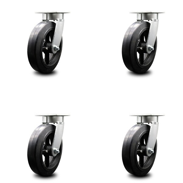 8 Inch Kingpinless Rubber on Steel Wheel Swivel Top Plate Caster SCC, 4PK